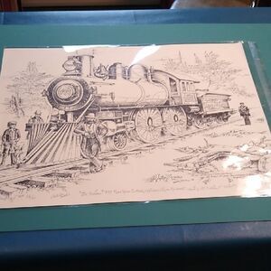 Paul Anthony Lee "The Famous 999" Black and White Steam Locomotive Art Drawing